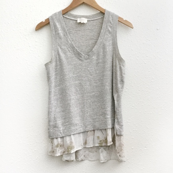 Anthropologie Tops - Anthropologie | Deletta Grey and Floral Hem Tank S
